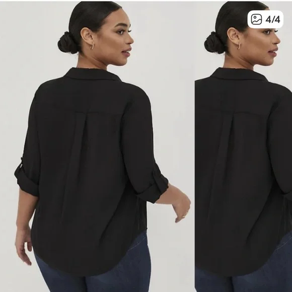 Torrid HARPER GEORGETTE COLLARED 3/4 SLEEVE BLOUSE - Picture 2 of 3